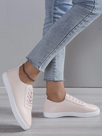 Solid Leather Lace-up Flats Sneakers 16 Solid Leather Lace-up Flats Sneakers - Image 16
