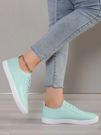 Solid Leather Lace-up Flats Sneakers 3 Solid Leather Lace-up Flats Sneakers - Image 3