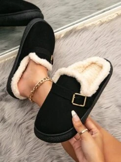 Casual Winter Warmth Flocked Mules -Zolucky Sales Store 0dc912ea2cdc4e84ace34c37149edeb2