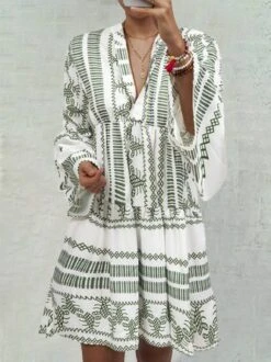 Summer Fashion Women Bell Sleeves Printed Holiday Dress