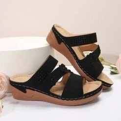 Pu Plain Wedge Heel Slide Sandals -Zolucky Sales Store 0e62f3c092db1a2f8979462aced928fc