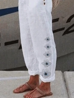 Blue Floral Cotton Casual Loose Pants -Zolucky Sales Store 0e6fd1f1f9362a0c86de57ec5990cb3a