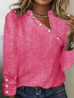 Plus Size Asymmetrical Buttoned Casual Striped T-Shirt -Zolucky Sales Store 0eb11d635034732334eed90eabac9ddf