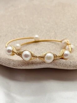 Elegant Freshwater Pearl 14k Gold Filled Wire Wound Adjustable Bracelet -Zolucky Sales Store 0ee93e58a4468a9543cd7a68c96aab77