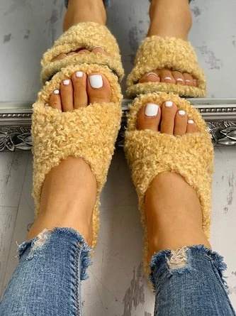 Plain Casual Autumn Fluffy Slippers 8 Plain Casual Autumn Fluffy Slippers - Image 8