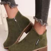 British Style Round Toe Comfortable Zip Low Heel Booties