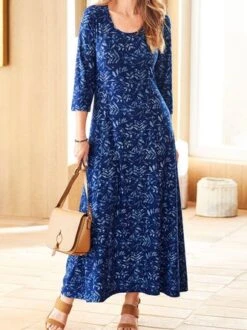 Leaf Printed Casual Long Dress