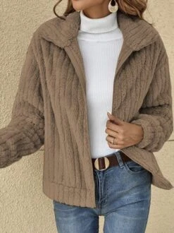 Women Casual Plain Autumn No Elasticity Daily Plush Long Sleeve Regular Regular Teddy Jacket -Zolucky Sales Store 0fb0eced68153945e6291150753307a7