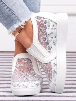 Sequins Floral Embroidered Lace Paneled Slip-On Wedge Shoes -Zolucky Sales Store 0fe675c897f70139c08e5c94286fc992