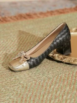 Elegant Rhinestone Bow Color Block Weave Square Toe Shallow Pumps 27 Elegant Rhinestone Bow Color Block Weave Square Toe Shallow Pumps -Zolucky Sales Store 0fef67ac5251f2a19cd554e46c6d2427