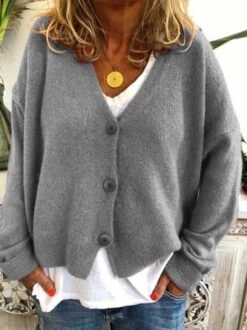 Women Casual V Neck Sweater Cardigan Coat