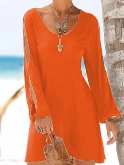 Women Cold Shoulder Long Sleeve Round Neck Causal Holiday Mini Dress -Zolucky Sales Store 1 jpg 1548150934799