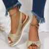 Bow Weave Fish Mouth Wedge Sandals