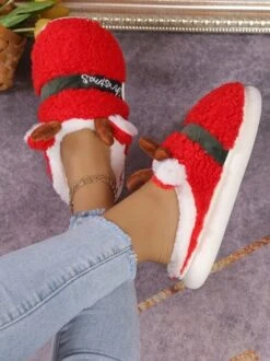 Christmas Letters Embroidery Color Block Fluffy Toe-covered Slippers -Zolucky Sales Store 1050c791d999595de16b8ee2e36b25df