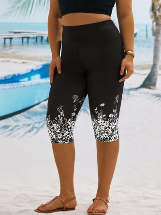 Plus Size Jersey Floral Casual TightLeggings 4 Plus Size Jersey Floral Casual TightLeggings - Image 4