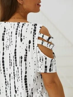 Tribal Geometric Striped Casual Hollow Out V Neck Loosen Short Sleeve Tunic T-Shirt -Zolucky Sales Store 10e5e3e63561df6b967a8fe0b3d416b9