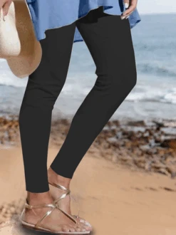 Plain Elastic Waist Foundation Simple High Elastic Pants Leggings