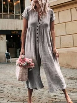 Zolucky Women Casual Jumpsuits Solid Short Sleeve Beach Holiday Romper -Zolucky Sales Store 11 1584339952998