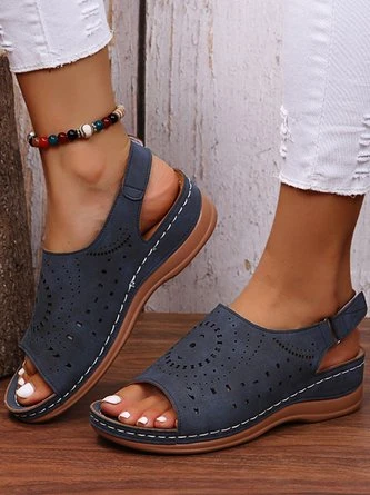 Ethnic Pattern Punched Hollow Velcro Vintage Hook And Loop Comfortable Wedge Sandals For Women 9 Ethnic Pattern Punched Hollow Velcro Vintage Hook And Loop Comfortable Wedge Sandals For Women - Image 9