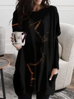 Casual Cat Crew Neck Loose Dress -Zolucky Sales Store 11b97e0df773f90651663d968f71ee35
