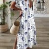 Floral V Neck Short Sleeve Casual Dress
