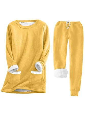 Heavyweight Fleece Crew Neck Long Sleeve Top With Pants Casual Plain Warmth Two-Piece Set 9 Heavyweight Fleece Crew Neck Long Sleeve Top With Pants Casual Plain Warmth Two-Piece Set - Image 9