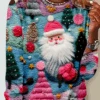 3D Print Christmas Pink Santa Claus Print Daily Crew Neck Regular Fit H-Line Casual Long Sleeve Shirt