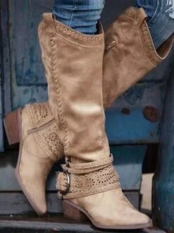 Pu Casual Plain Fashion Boots