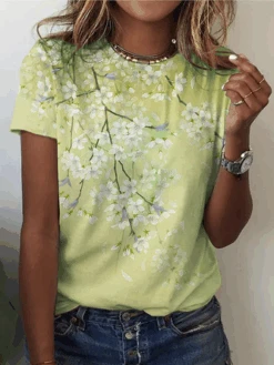 Plus Size Floral Crew Neck Loose Casual T-Shirt -Zolucky Sales Store 13d1ede619f605fdca169920e9b78ce8