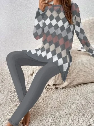 Geometric Print Crew Neck Long Sleeve Top With Pants Loose Casual Two-Piece Set 1 Geometric Print Crew Neck Long Sleeve Top With Pants Loose Casual Two-Piece Set