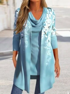 Casual Jersey Floral Printed Two-Piece Set