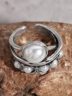 Vintage Silver Distressed Pearl Open Ring -Zolucky Sales Store 155b066bb0768fcb2d984a1ea297efda