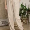 Solid Drawstring Casual Linen Pants Women Trousers