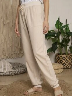 Solid Drawstring Casual Linen Pants Women Trousers -Zolucky Sales Store 159210524 pmct 1035 159168625931846427