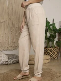 Solid Drawstring Casual Linen Pants Women Trousers -Zolucky Sales Store 159210524 pmct 1037 159168626038346449