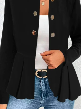 Buttoned Shirt Collar Loose Casual H-Line Plain Mid-long Jacket 3 Buttoned Shirt Collar Loose Casual H-Line Plain Mid-long Jacket - Image 3