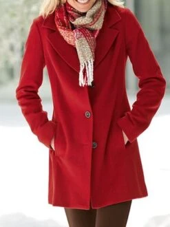 Casual Winter Solid V Neck Buttoned Mid-weight Daily Long Sleeve Cotton-Blend Jacket For Women