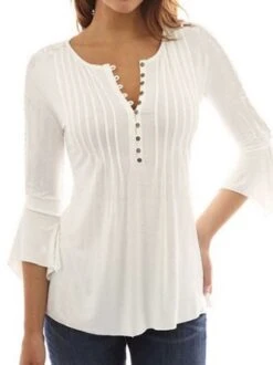 3/4 Sleeve Casual Plain Blouse & Shirt -Zolucky Sales Store 16 jpg 1575016395495