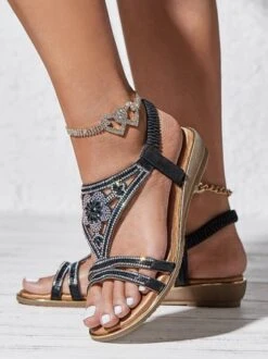 Floral Rhinestone Cutout Wedge Sandals -Zolucky Sales Store 161c23d21a1ca2ebd1cf3337a9e471ad