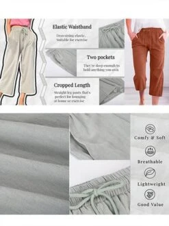 Women's Casual Summer Linen Pants High Waisted Loose Yoga Sweatpants Crop Pants With Pockets -Zolucky Sales Store 163b0a672ed36d30ac436400a384cc32