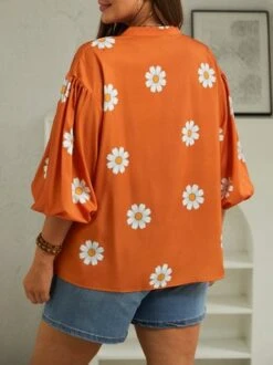 Plus Size Halloween Hallothanksmas Loose Daisy V Neck Casual Blouse -Zolucky Sales Store 1678ff1ce236aabc9e31bc49f04ebe48