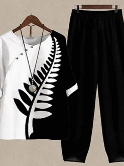 Loose Casual Leaf Crew Neck Two-Piece Set 5 Loose Casual Leaf Crew Neck Two-Piece Set -Zolucky Sales Store 16af77b7af231e9c60e413f865230ab2