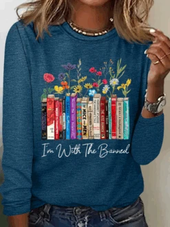 Women's I'm With The Banned Flowers Book Lover Gift Cotton-Blend Casual Shirt -Zolucky Sales Store 16c64093c126434b21b2ec042048f113