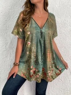 Plus Size Jersey Half Open Collar Casual Shirt