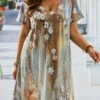 Plus Size Floral Casual V Neck Short Sleeve Dress