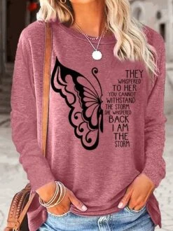 Women's Butterfly Letters Print Cotton-Blend Casual Top H-Line Crew Neck Long Sleeve Shirts 10 Women's Butterfly Letters Print Cotton-Blend Casual Top H-Line Crew Neck Long Sleeve Shirts -Zolucky Sales Store 176b3bc8ead33310f3b0f35b3d1b1012