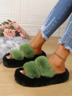 Casual Color Block Double Strap Fluffy Slippers 23 Casual Color Block Double Strap Fluffy Slippers -Zolucky Sales Store 1825e4bd5a7bc2ec70dadeaf55f513ff