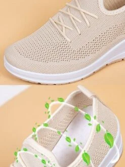 Casual Lace-up Decor Breathable Flyknit Wedge Heel Slip On Sneakers -Zolucky Sales Store 182fe126ed61ad0cd415d885449b8bd9