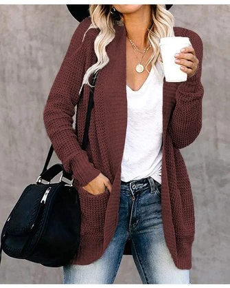 Yarn/Wool Yarn Plain Long Sleeve Daily Casual Loose Mid-long Cardigan 8 Yarn/Wool Yarn Plain Long Sleeve Daily Casual Loose Mid-long Cardigan - Image 8
