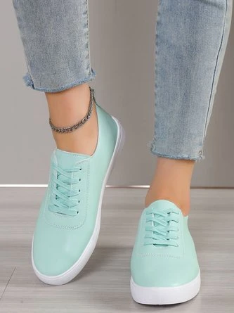 Solid Leather Lace-up Flats Sneakers 6 Solid Leather Lace-up Flats Sneakers - Image 6